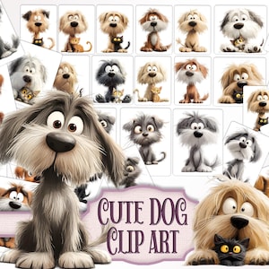 Dessin animé chiot chien PNG Clip Art, 100 graphiques pour animaux de compagnie heureux pour journaux indésirables, album numérique, fabrication de cartes, autocollant graphiques imprimables de chiots