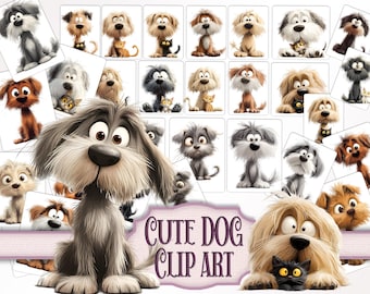 Cartoon Puppy Dog PNG Clipart: 100 Pet Graphics for Scrapbooking - Printable Digital Download