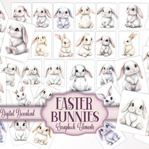 Osterhase Clip Art Pack, druckbares Bastelzubehör, süsse Bunnies Junk Journal, Kaninchen Aufkleber, Kartenherstellung, digitales Scrapbook Ephemera