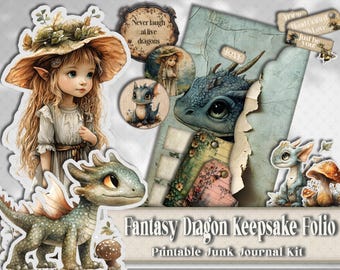 Fantasy Dragon Folio Kit: Magical Fairy Realm Junk Journal Printable Keepsake - Paper Craft Supply - Scrapbook Ephemera, Tags, and more!