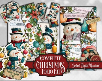 Christmas Snowman Folio Kit: Fully Loaded Festive Junk Journal Scrapbook keepsake | Digital Download