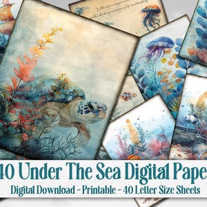Under the Sea Digital Paper Ocean Life Journal Scrapbook Background ...