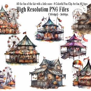Ghoulish Fairground Detailed Haunted Carnival FunHouse Clip Art - Frighfully Large PNG for Cards, Prints, Scrapbook, Junk Journal, Collage