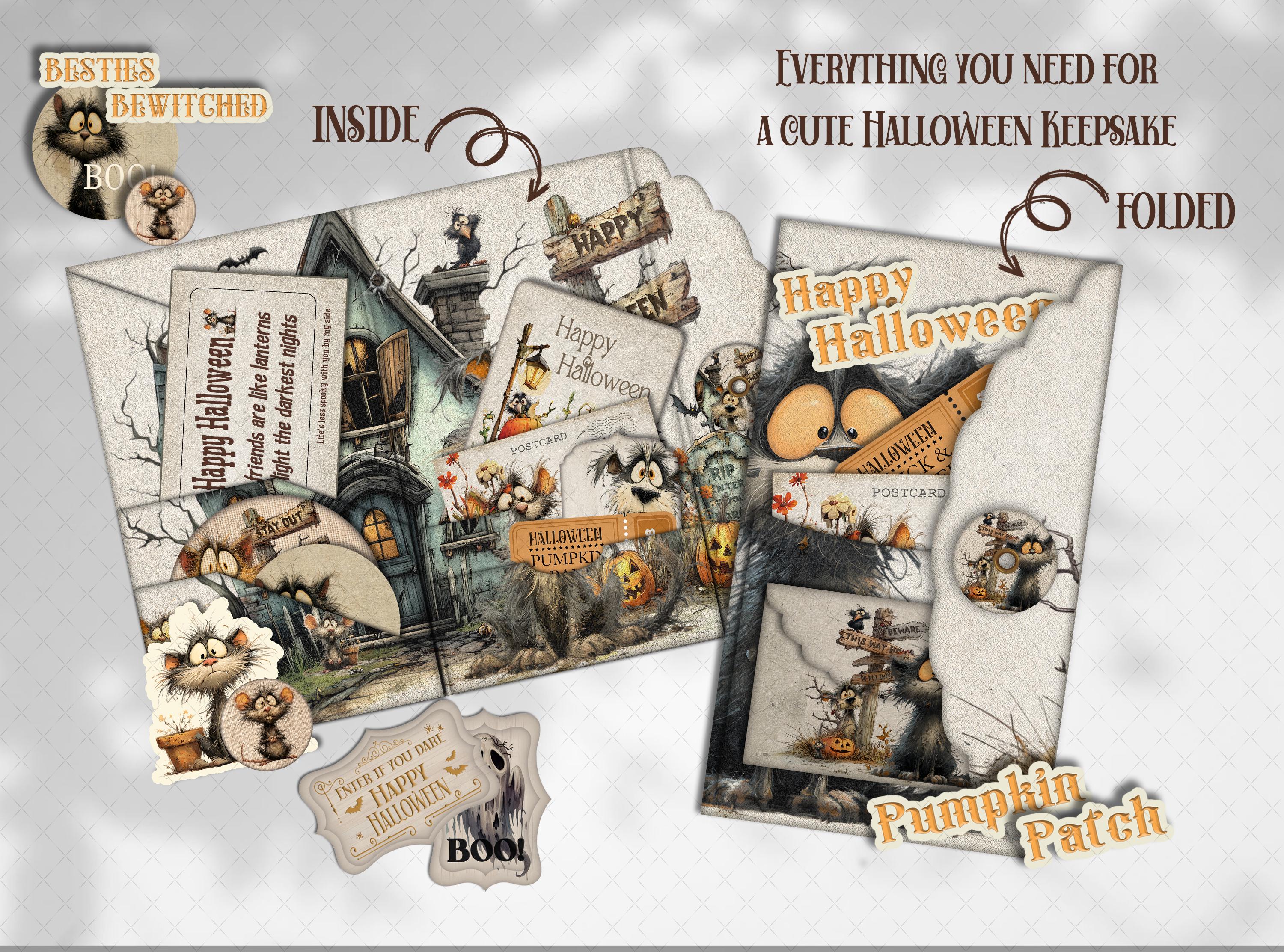 Halloween Folio Kit: Quirky Junk Journal Scrapbook Elements Tags and ...