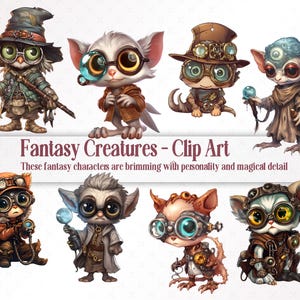 8 fantastische fantasiewezens Clip Art Graphics - Clip Art-Fantasy Craft Supplies - PNG's Junk Journal Ideas, scrapbook, collage, efemera