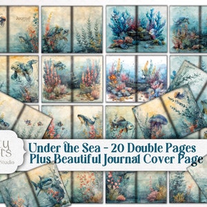 Under The Sea Junk Journal Scrapbook Mega Kit - Ocean Life Printable Bundle - Whales, Shark, Turtles, Dolphins, Sea Lions, Jelly Fish, Crabs, Octopus, coral