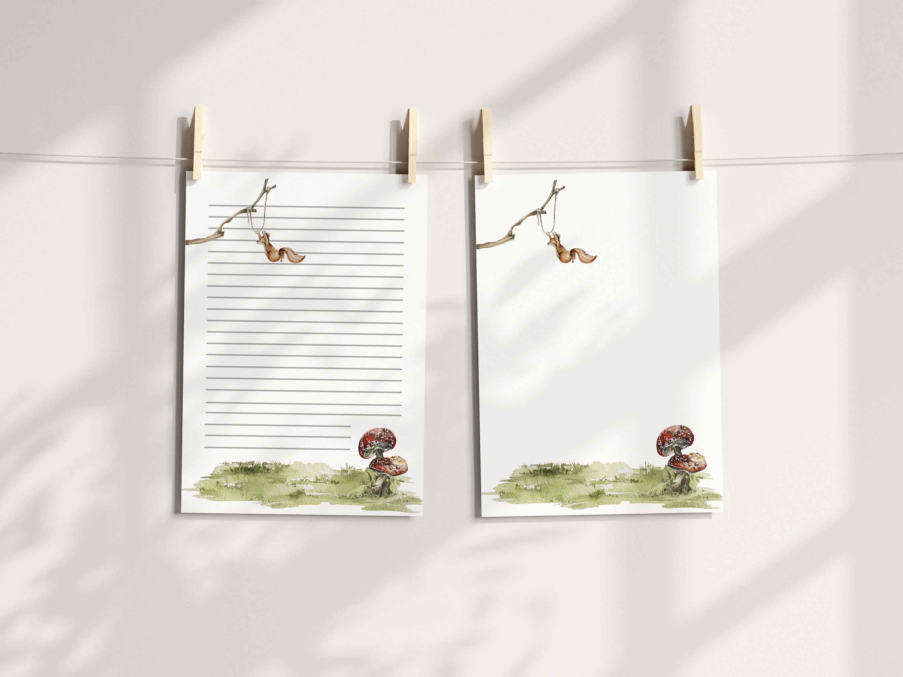 Woodland Stationery Set: Watercolor Writing Paper - You Print Digital ...