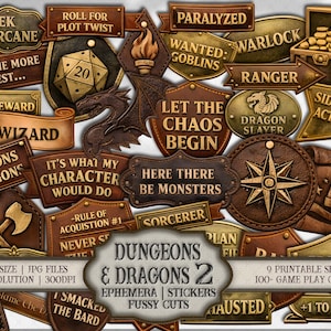 Dungeon & Dragons Game Play Printable Sticker Pack 2: Ephemera | Fussy Cut | Scrapbook | Junk Journal | Digital Download