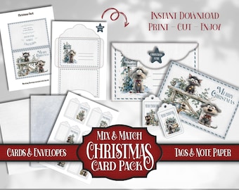 Christmas Card Kit: Printable Festive Cards, Envelopes, Gift Tags and Note Paper - Digital Download