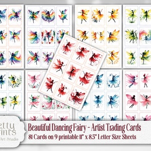 Fantasy Dancing Fairy Artist Trading Cards - Vibrant ATC Printable Sheets - Magical Fairy Scrapbook - Collage - Rainbow Fairy Junk Journal