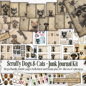Scruffy Dogs & Cats Junk Journal Printable Kit, Fluffy Kitten, Rascally Mutts Whimsical Pet Journal, Best in Show Scrapbook, Digital Paper