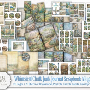 Enchanted Magical Garden Junk Journal Kit, Whimsical Scrapbook Country Cottage Scenic Floral Themed Printable Craft Supply Ephemera Elements
