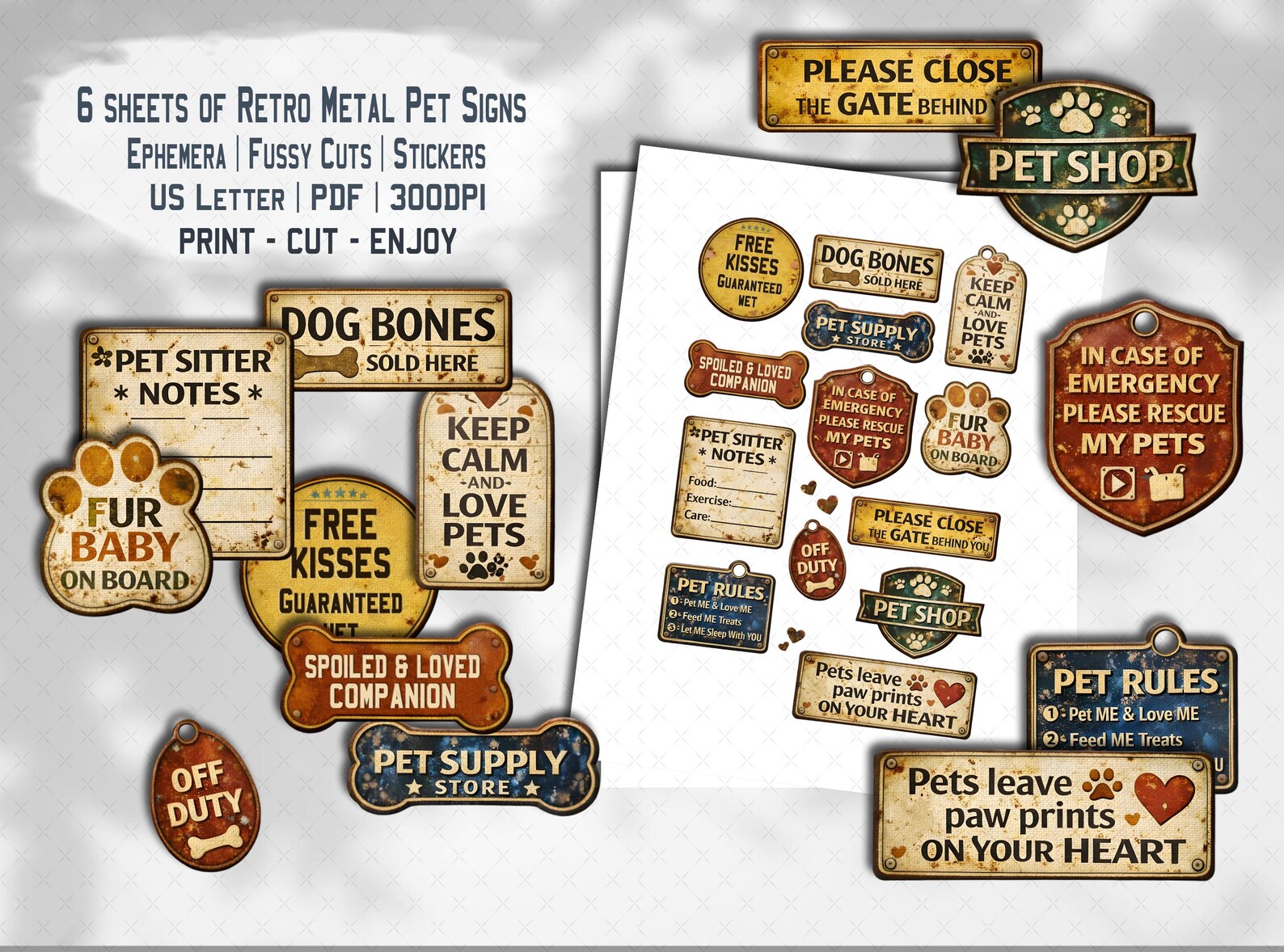 Retro Pet Tag Ephemera Signs: Pet Rescue Junk Journal - Scrapbook Fussy ...