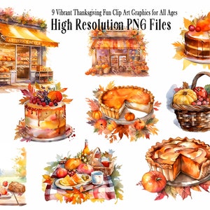 9 grafica clip art del Ringraziamento: grafica stampabile perfetta per l'autunno/autunno per cartoline, inviti, stampe, album di ritagli, diario, decorazioni per la casa