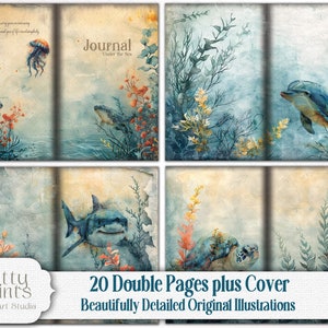 Under The Sea Junk Journal Scrapbook Mega Kit - Ocean Life Printable Bundle - Whales, Shark, Turtles, Dolphins, Sea Lions, Jelly Fish, Crabs, Octopus, coral