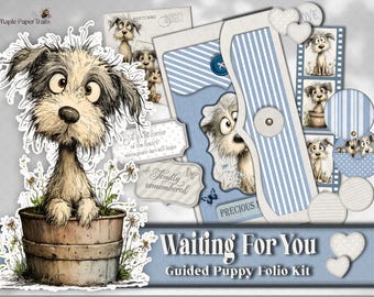 Waiting for You Puppy Folio Kit: Guided Printable Keepsake | Whimsical Dog Journal Folio with 100+ Elements to layer and tuck away