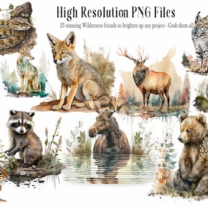 23 imágenes prediseñadas de animales salvajes, álbum de recortes digital, diario basura imprimible de vida salvaje nativa, suministros para manualidades con papel para hacer tarjetas