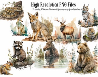 23 Wilderness Animal Clip Art, Digital Scrapbook - Printable Native Wild Life Junk Journal Ephemera, Card Making Paper Craft supplies