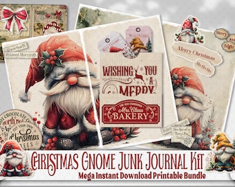 Christmas Gnome Santa Junk Journal Pack: Complete Mix & Match Pockets, Ephemera, Quote Tags, Festive Scrapbook, Printable Journal Supplies