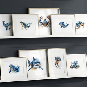 Under The Sea Wonderful Sea Creatures, poster zeeleven, walvissen, octopussen en dolfijnen, leuke prints van zeeleven, afdrukbare aquarelkunst.