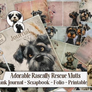 Rescue Dogs Rascally Mutts Whimsical Junk Journal Printable Pack, Pup Craft Supply Ephemera, Digital Scrapbook Best Friend Pre Made Papers