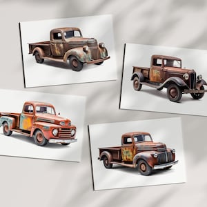 Rostiger Vintage Pick-up Pritschenwagen PNG zum ausdrucken, Ephemera, digitales Sammelalbum, Junk Journal, Collage, Bastelzubehör Retro Truck Drucke