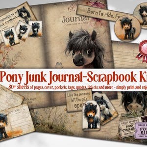 Cute Pony Junk Journal Printable Kit, Horse Lovers Craft, Printable Premade Pony Riding Scrapbook Planner, Ephemera, Folio Keepsake