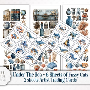 Under The Sea Junk Journal Scrapbook Mega Kit - Ocean Life Printable Bundle - Whales, Shark, Turtles, Dolphins, Sea Lions, Jelly Fish, Crabs, Octopus, coral