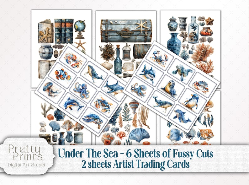 Under The Sea Junk Journal Scrapbook Mega Kit - Ocean Life Printable Bundle - Whales, Shark, Turtles, Dolphins, Sea Lions, Jelly Fish, Crabs, Octopus, coral