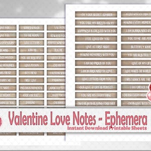 Citations de mots d'amour de la Saint-Valentin - éphémères d'amour vintage, embellissement de journal de junk amour, notes d'amour imprimables Shabby Chic - étiquettes de scrapbooking