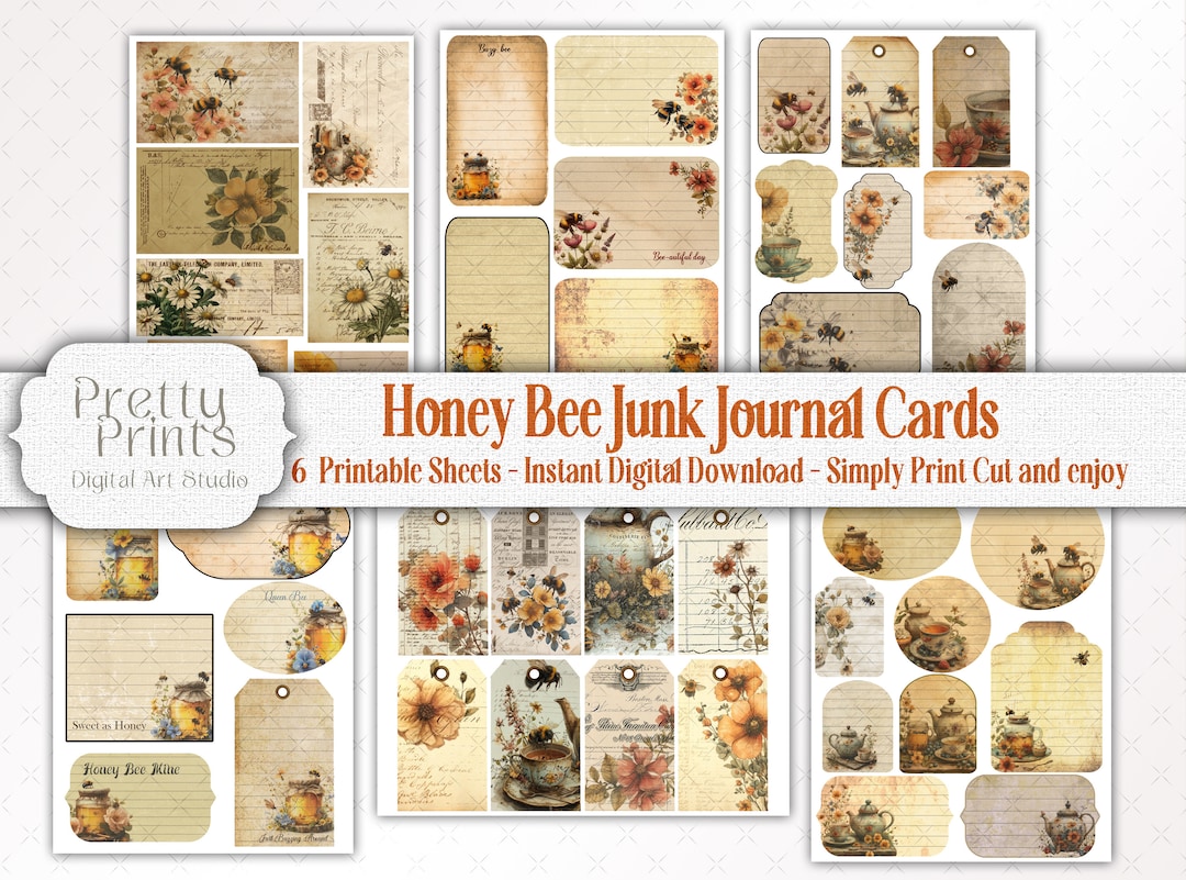 Vintage Bumble Bee Floral Junk Journal Ephemera Thanksgiving Autumn