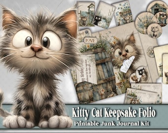 Kitty Cat Folio Kit: Whimsical Junk Journal Scrapbook Keepsake -  Fully Loaded Printable Digital Download