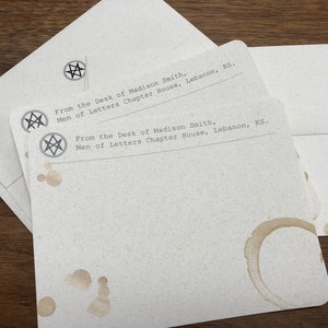 Men of Letters Personalized Notecards and Envelopes, set of 10, Supernatural, Bunker