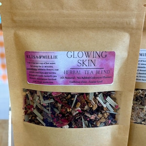 Glowing Skin Beauty Support Herbal Tea Blend, Loose or Eco Friendly Teabags, multiple serving options