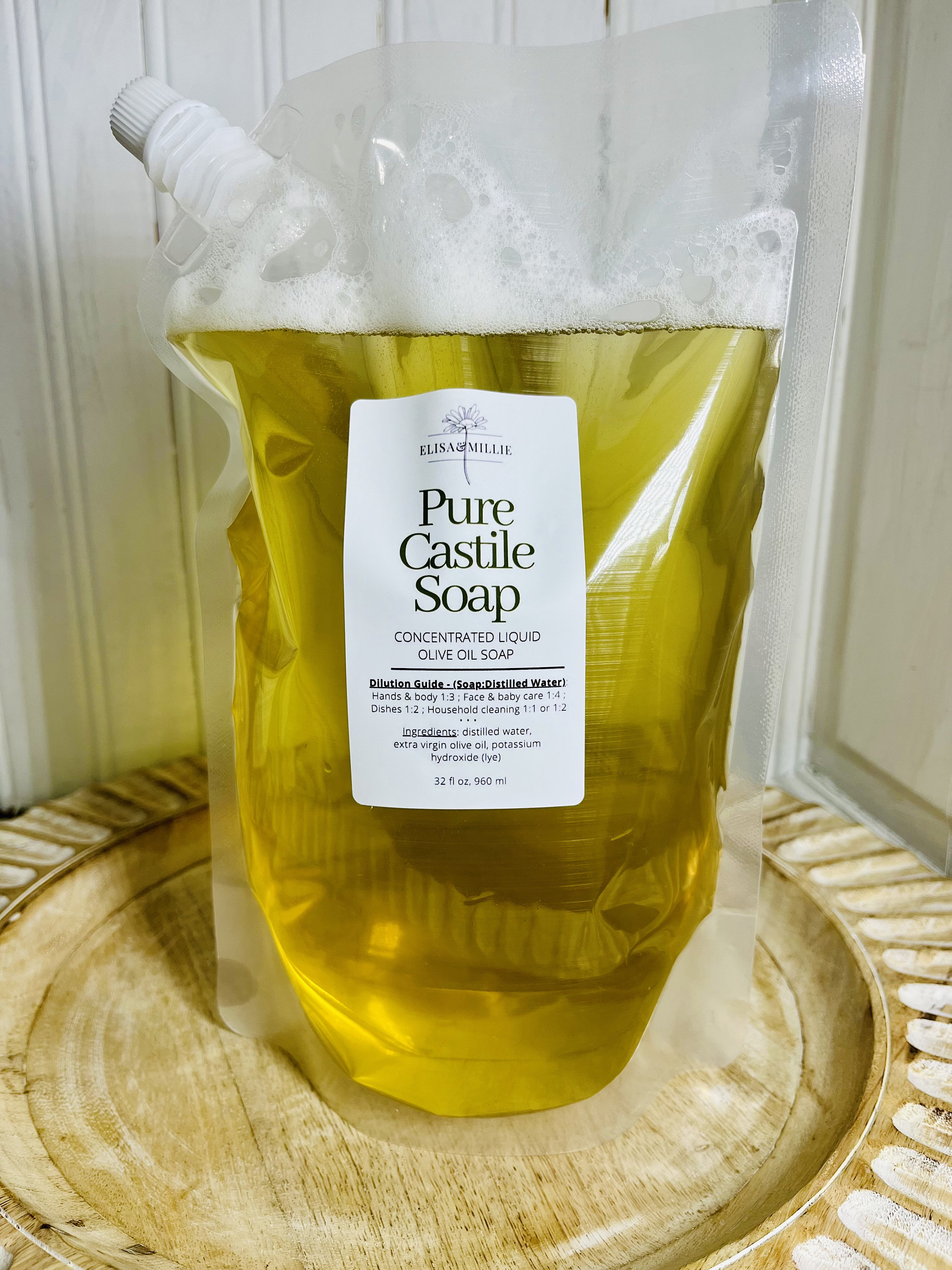 Pure Concentrated Castile Olive Oil Soap, 32 oz pouch, All-Natural, Biodegradable, Eco-friendly packaging