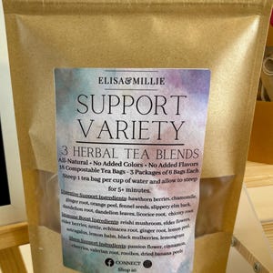 Support Variety Pack - 3 Blends Beneficial All Natural Herbal Tea Eco Friendly Sustainable Packaging Loose or Teabags