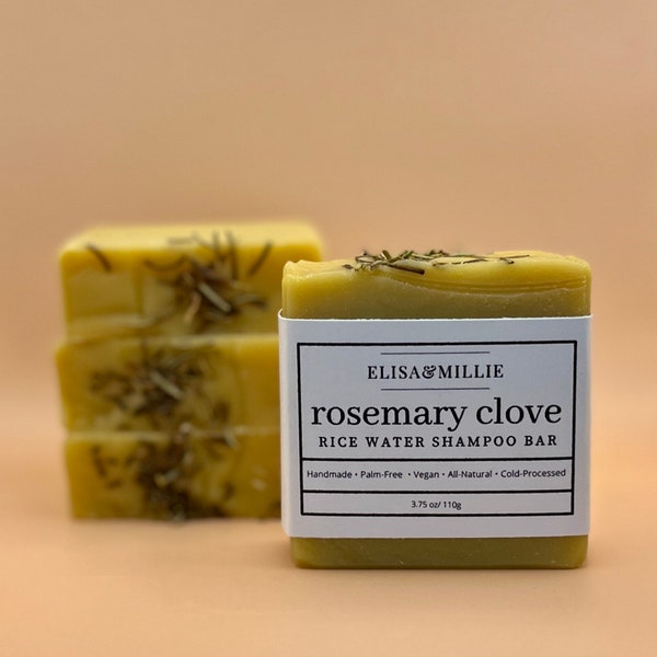 Rosemary + Clove Rice Water Shampoo Bar Soap, All-Natural, Handmade, Moisturizing, Eco-friendly, Sustainable, plastic-free, Hair Bar