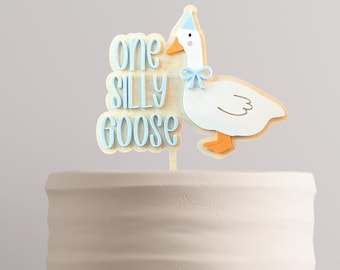 One Silly Goose Birthday Cake Topper - Custom Acrylic Wood First Birthday Decor