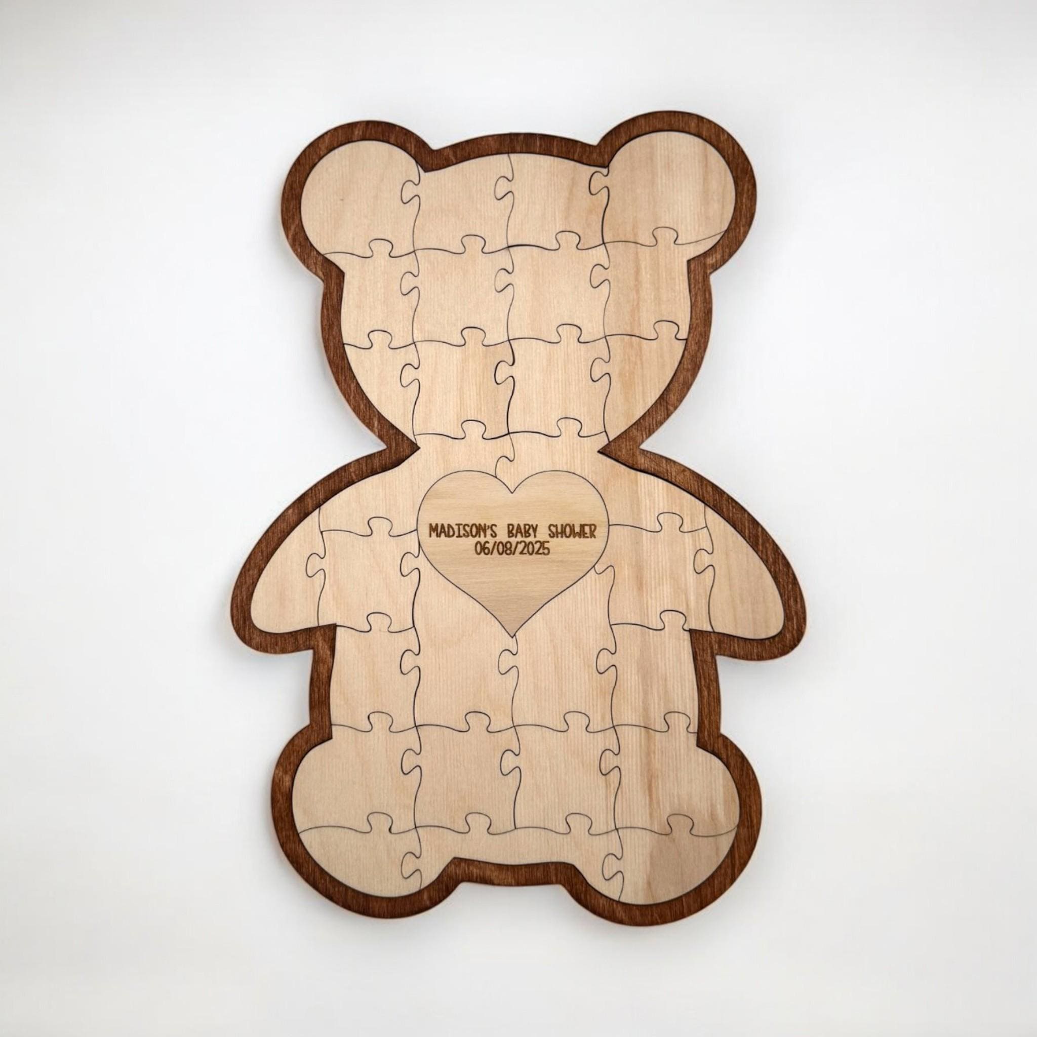 Personalized Baby Shower Guest Book Alternative - Wooden Bear Puzzle Keepsake