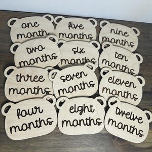 Engraved Wooden Bear Baby Milestone Discs - First Year Keepsake