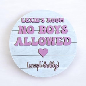 Letrero para puerta personalizado con texto "Solo niñas" - Placa hecha a mano con texto "No se permiten niños" - Decoración rústica para guardería