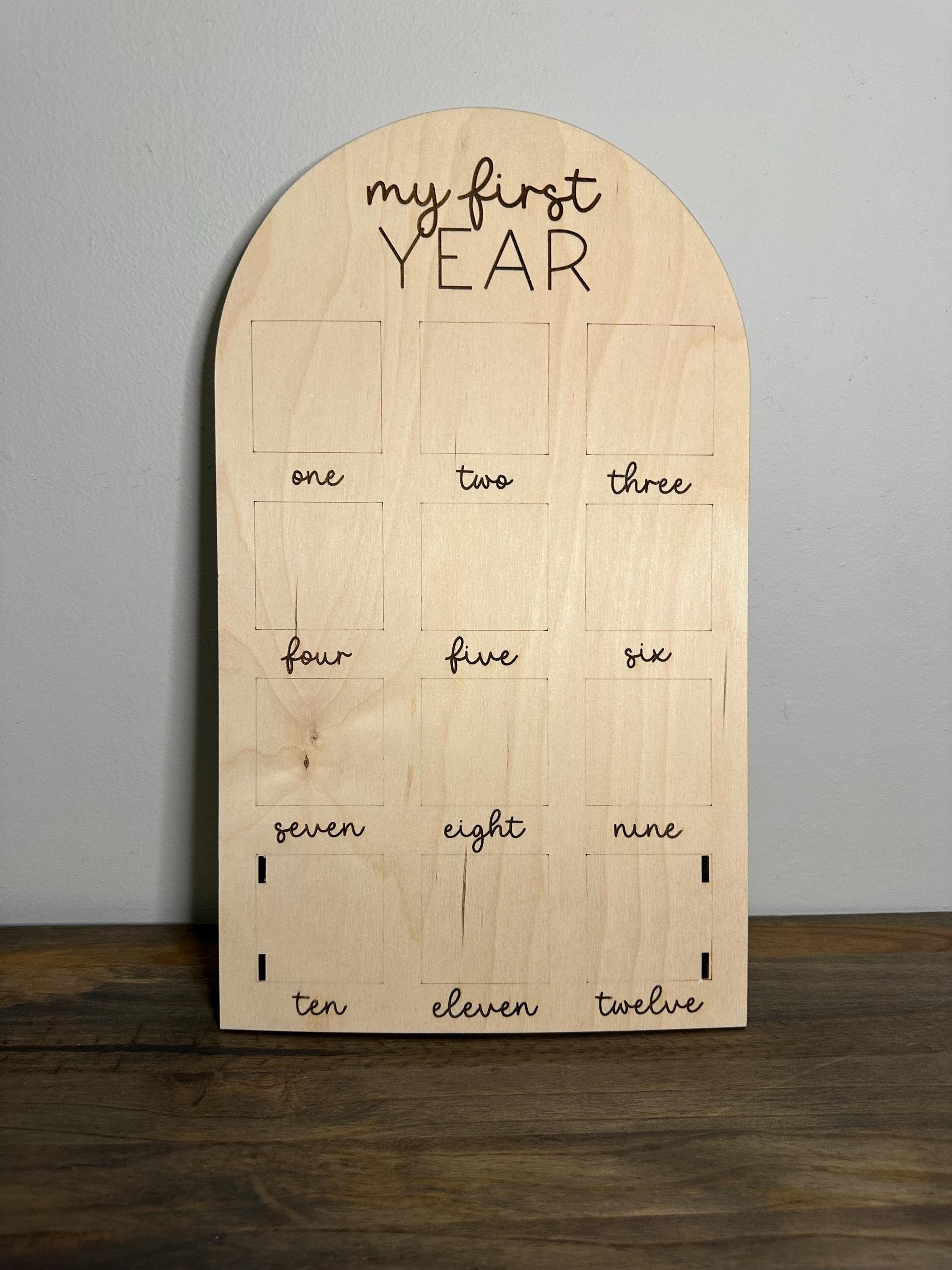 Handcrafted Personalized Baby's First Year Photo Board - Engraved Wooden Display - Milestone Keepsake