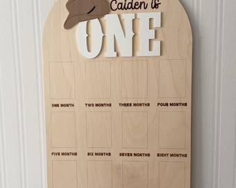 Personalized Cowboy Themed First Birthday Photo Board - Personalized Wood & Acrylic Decor