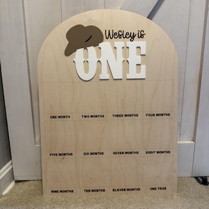 Tableau photo personnalisé pour le premier anniversaire sur le thème des cow-boys - Décoration personnalisée en bois et acrylique