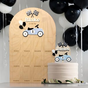 Personalized Racing Theme Photo Board - Fast One Car Party Decor Bundle for 1st Birthday