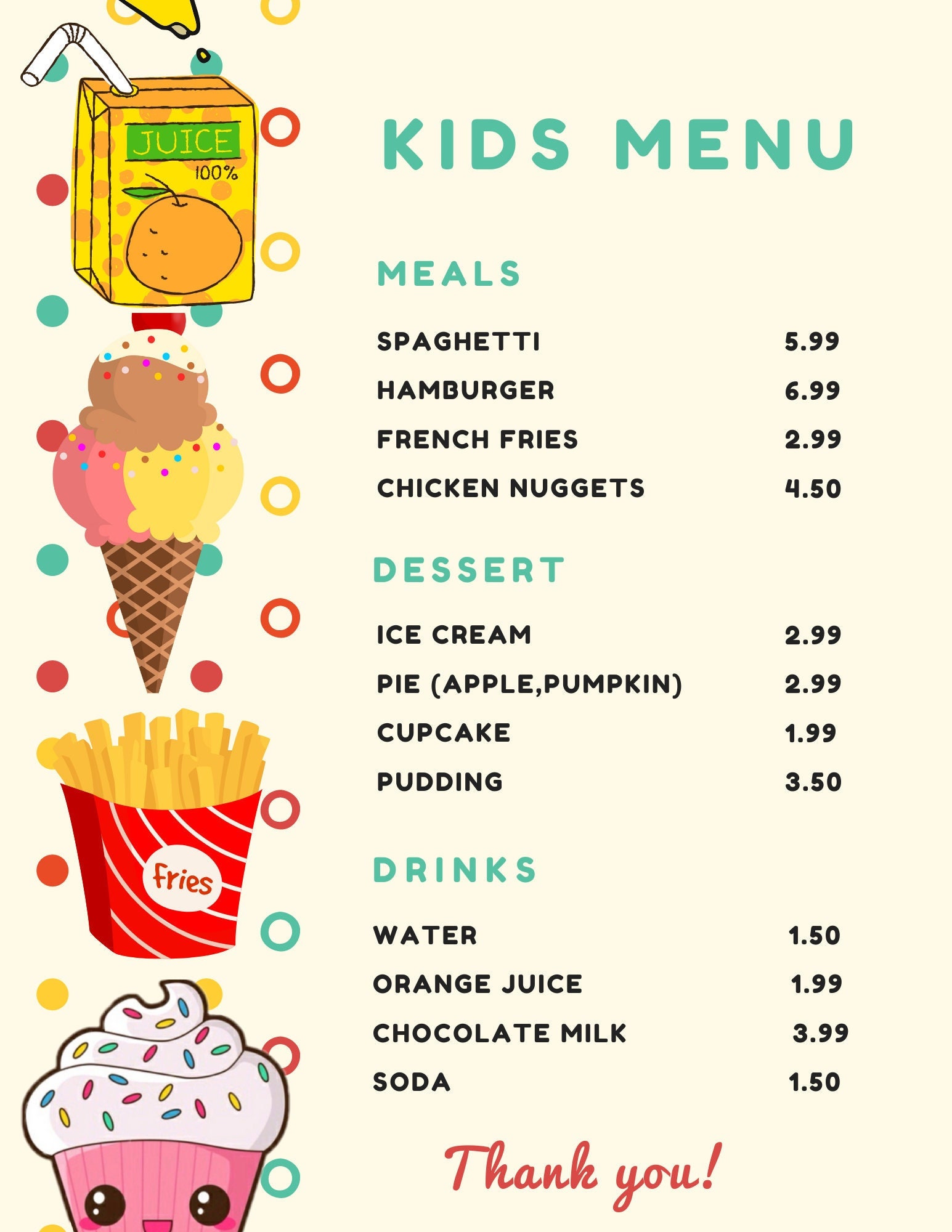 Kids Menu Prices Chart House
