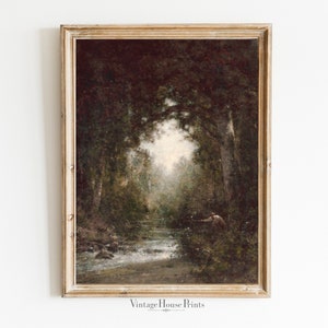 Vintage Landscape Painting, Digital Download, Wall Art, Home Décor, Farmhouse Painting, 1800&#39;s, Moody Vintage Painting, Moody Art
