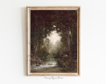 Vintage Landscape Painting, Digital Download, Wall Art, Home Décor, Farmhouse Painting, 1800's, Moody Vintage Painting, Moody Art