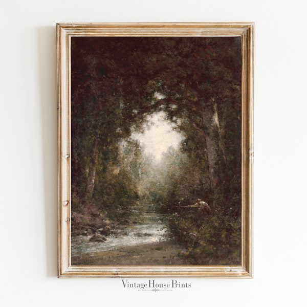 Vintage Landscape Painting, Digital Download, Wall Art, Home Décor, Farmhouse Painting, 1800's, Moody Vintage Painting, Moody Art