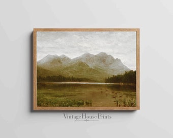 Lake and Mountains Vintage Landscape Painting Digital Download, Landscape, Wall Art, Home Decor, Farmhouse,1800's